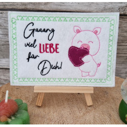 Stickdatei - ITH Postkarte "Ganz viel LIebe für Dich" Schwein